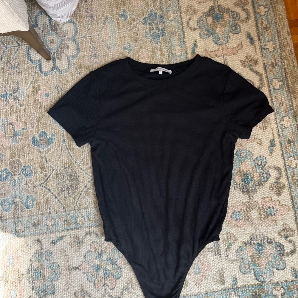 WeWoreWhat Black Textured Crewneck Bodysuit